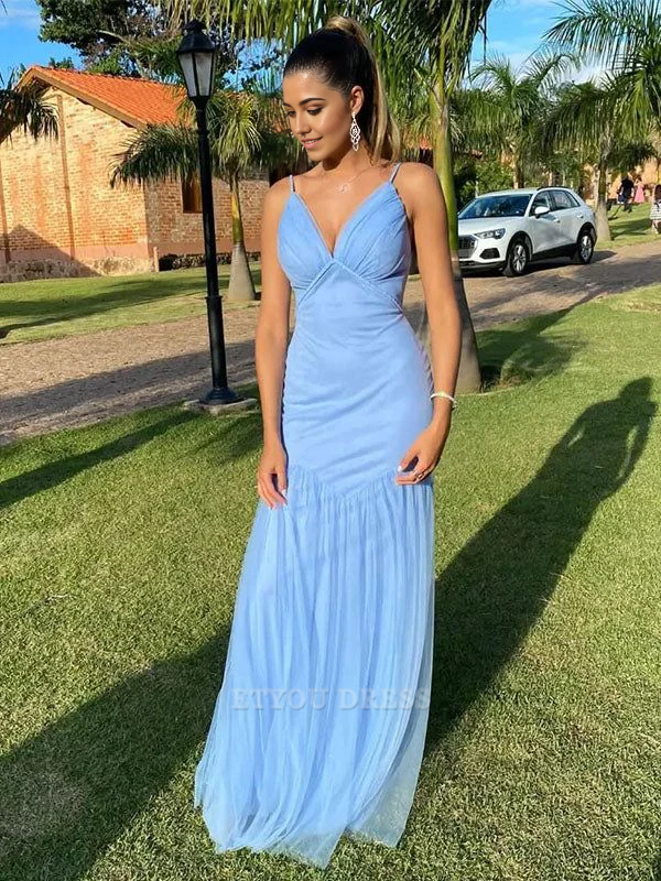 Sheath V Neck Spaghetti Straps Blue formal dresses Bridesmaid Dresses evening gown Prom Dress